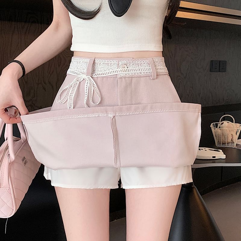 Lace Mini Rise A-Line Trim High Plain Skirt