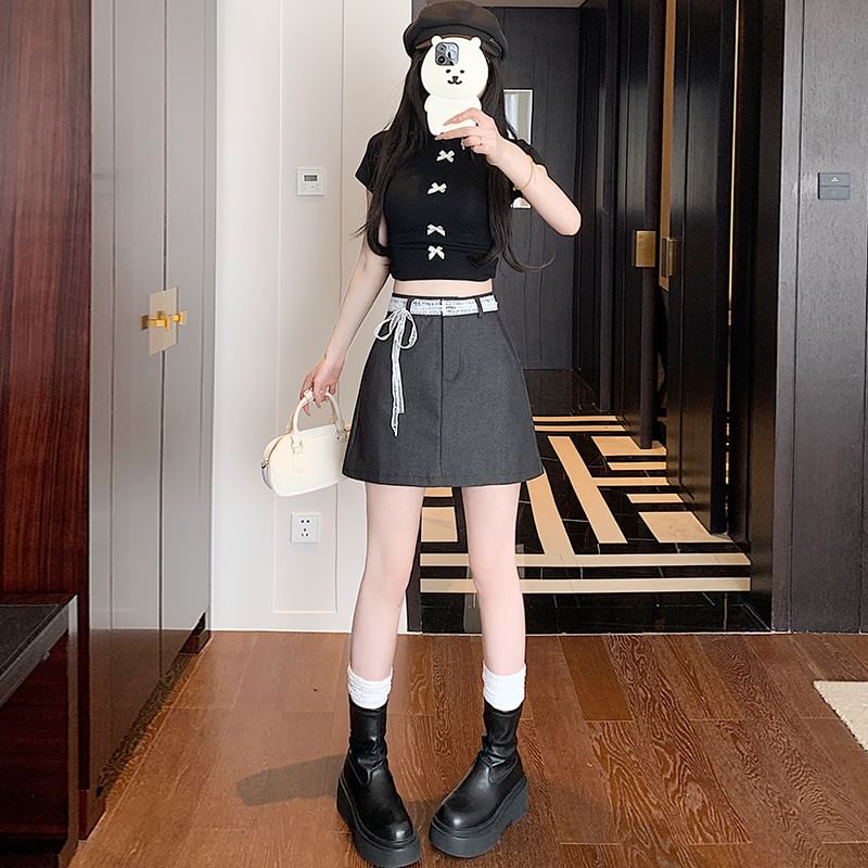 Lace Mini Rise A-Line Trim High Plain Skirt