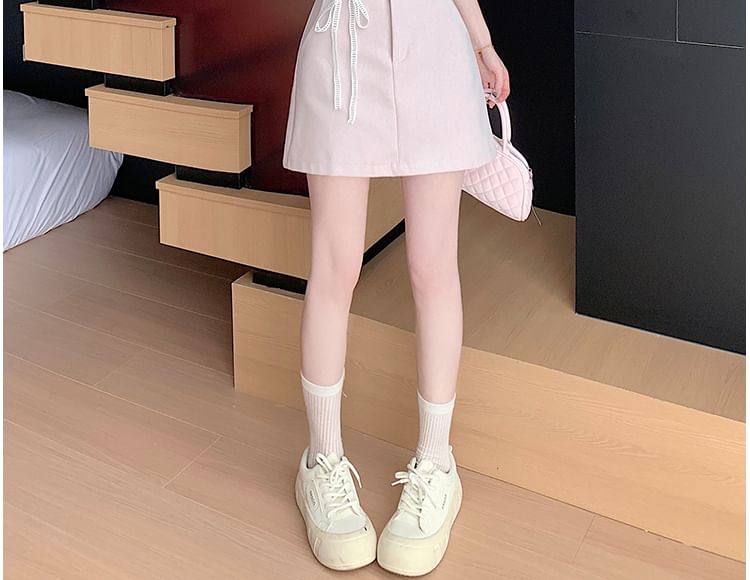 Lace Mini Rise A-Line Trim High Plain Skirt