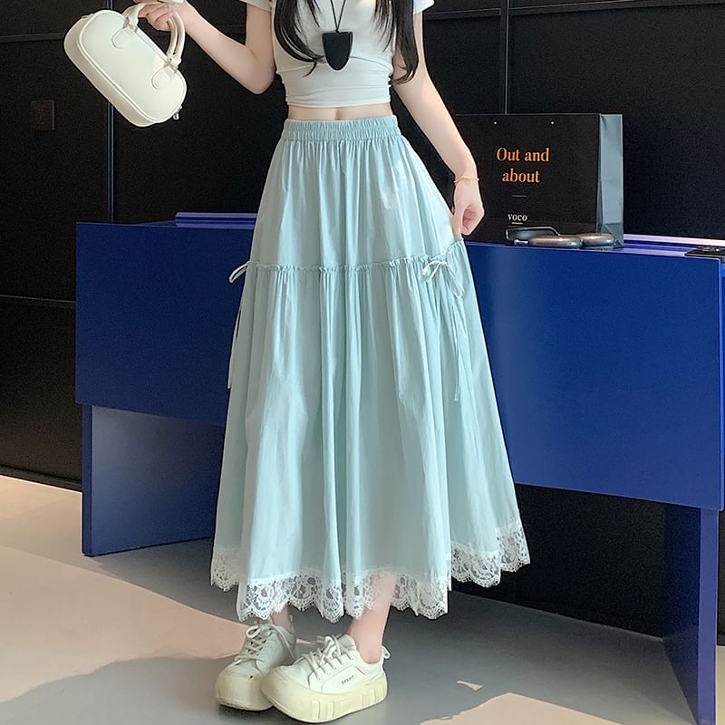 Trim A-Line Maxi High Plain Skirt Waist Lace