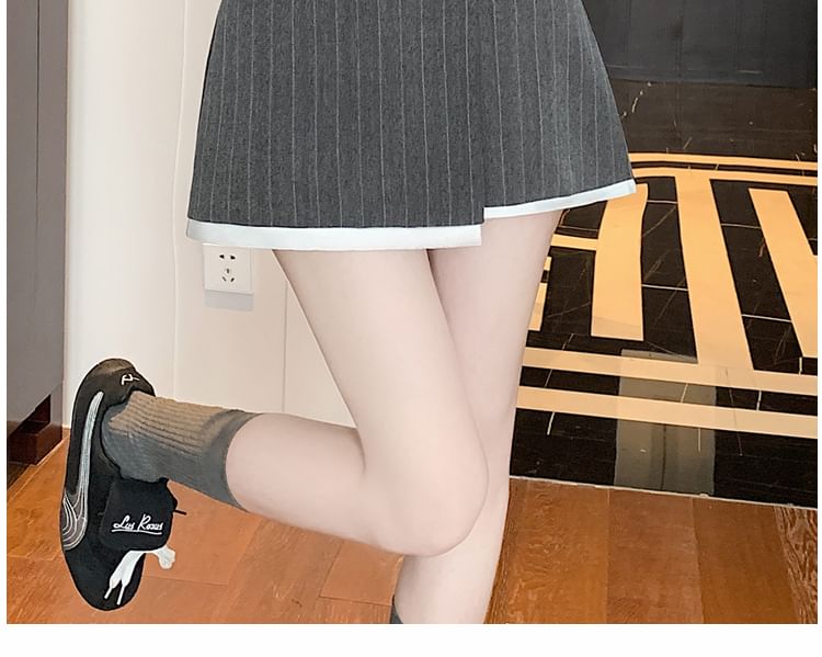 Skirt A-Line Rise High Asymmetrical Mini Pinstriped
