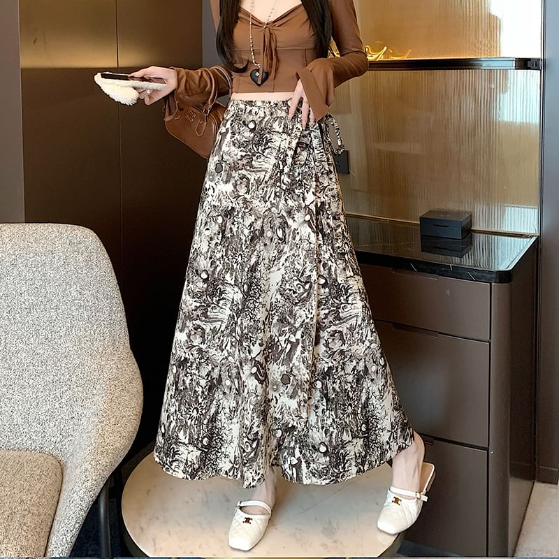 High A-Line Waist Maxi Patterned Skirt