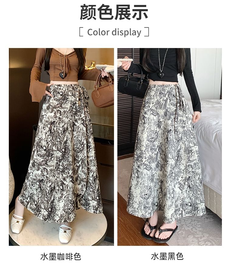 High A-Line Waist Maxi Patterned Skirt