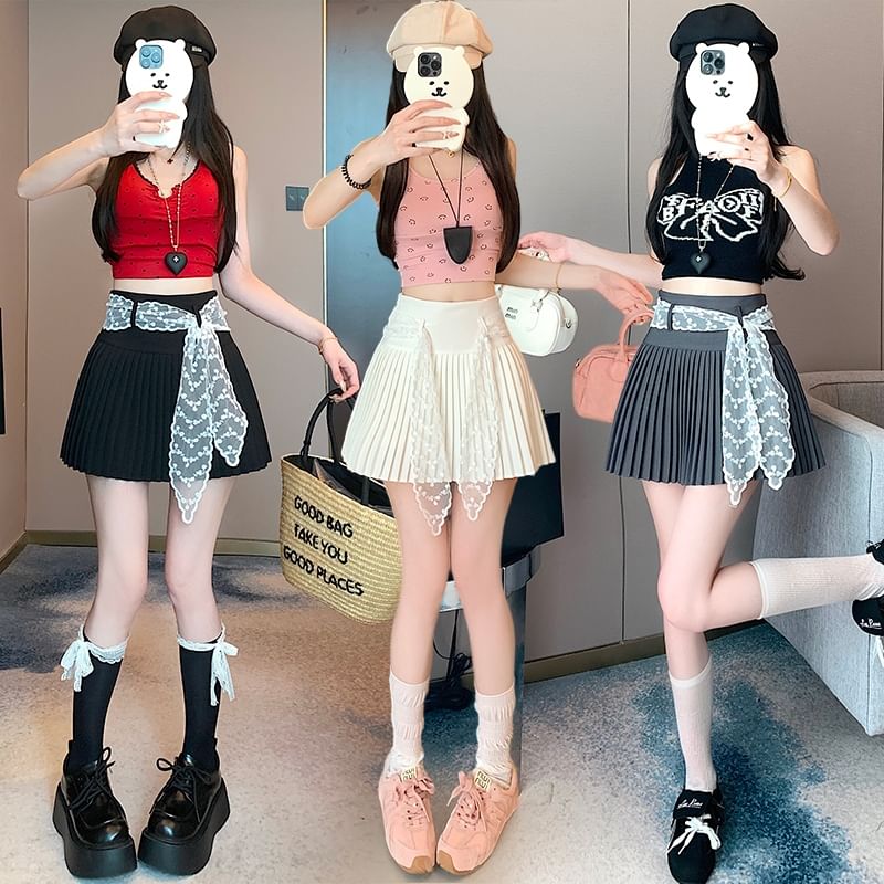 Waist A-Line Plain High Skirt Mini Pleated