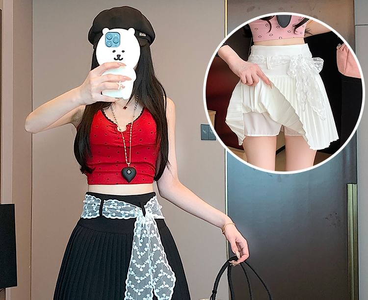 Waist A-Line Plain High Skirt Mini Pleated