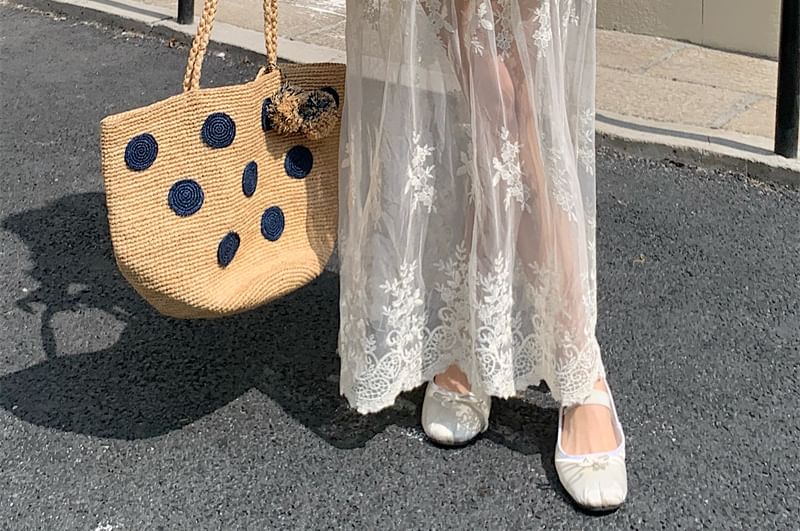 Trim A-Line High Lace Waist Flower Maxi Embroidered Skirt