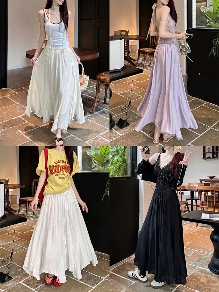 Plain A-Line High Skirt Asymmetrical Maxi Waist