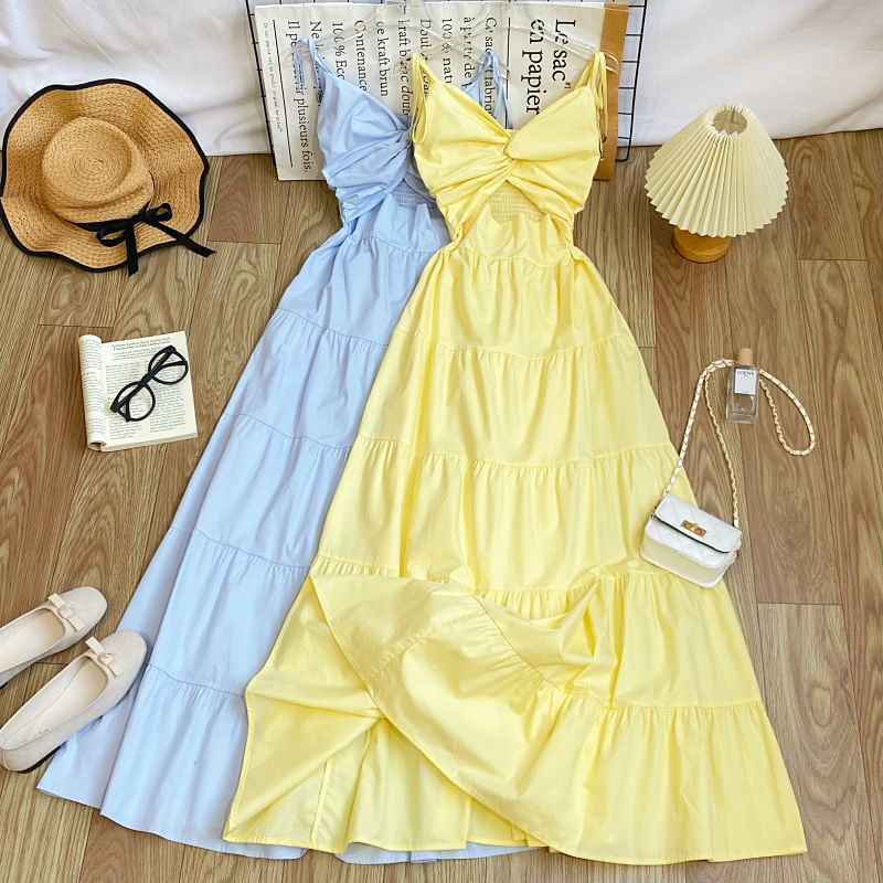 Knot Cutout Maxi Sundress with Thin Straps