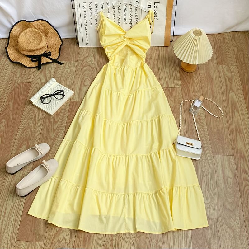 Knot Cutout Maxi Sundress with Thin Straps