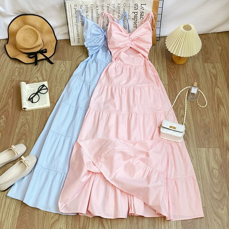 Knot Cutout Maxi Sundress with Thin Straps