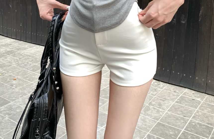 Slim High Shorts Waist / V-Neck Tee Fit Mock Short-Sleeve Lace Two-Piece Plain Trim