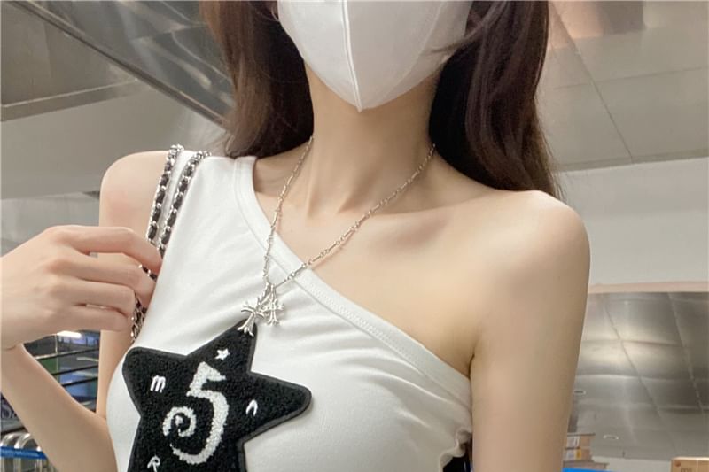 Star Fit Top Tank Applique Slim One-Shoulder
