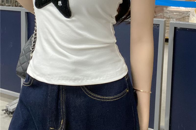 Star Fit Top Tank Applique Slim One-Shoulder