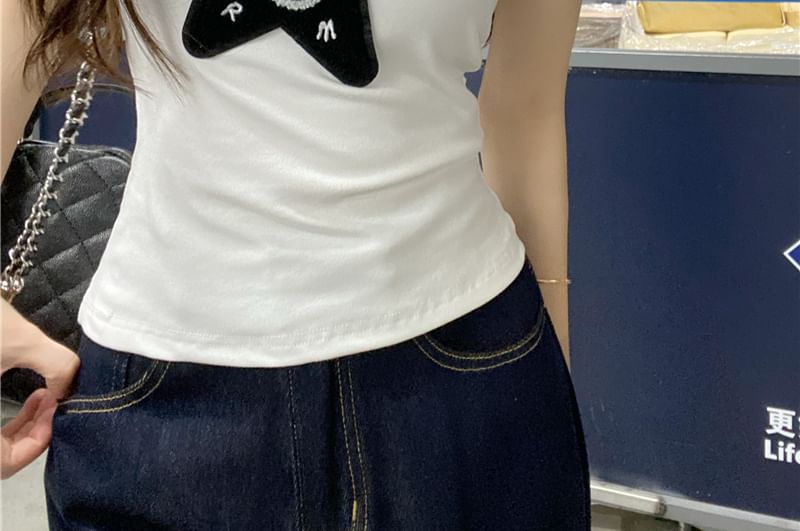 Star Slim Fit Tank Applique Top One-Shoulder