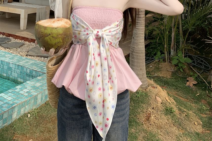 Peplum Floral Tube Bow Top