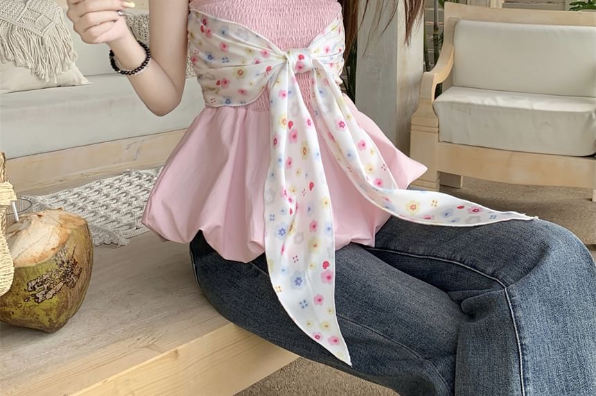 Peplum Floral Tube Bow Top
