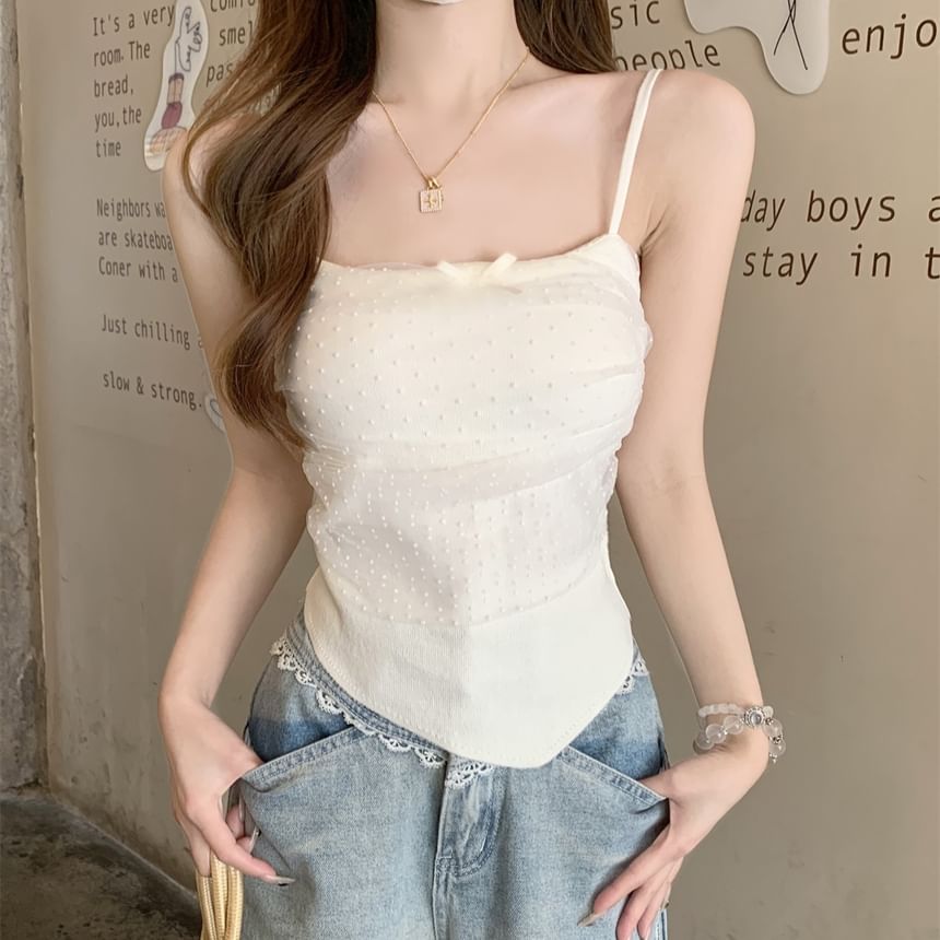 Dotted Top Fit Slim Bow Panel Cami