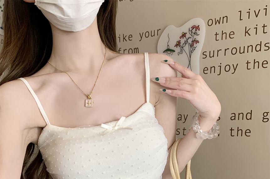 Dotted Top Fit Slim Bow Panel Cami