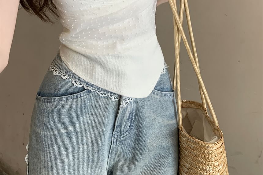 Dotted Top Fit Slim Bow Panel Cami