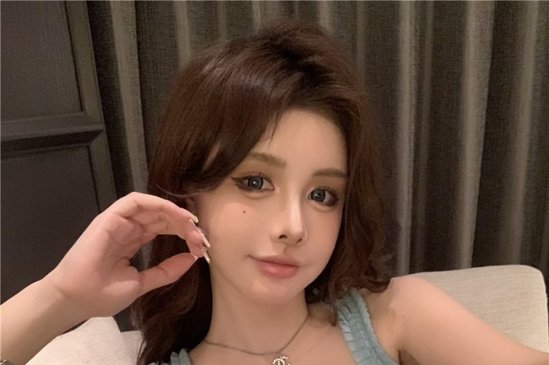 Square Trim Fit Top Rhinestone Slim Frill Tank Neck