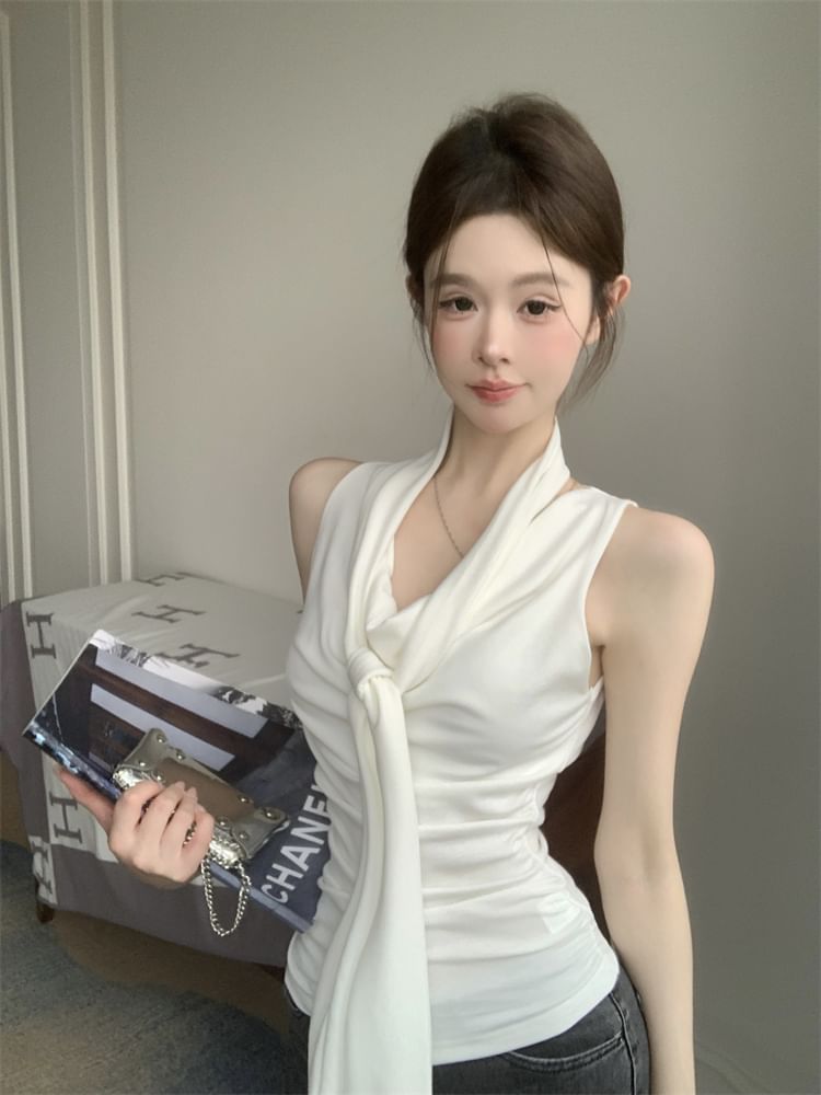 Scarf Tank Cowl Set: + Neck Plain Top Slim Fit