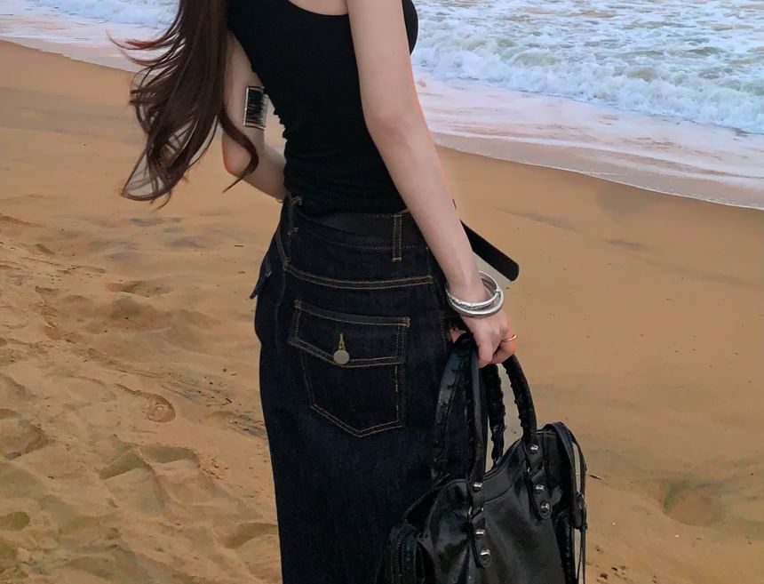 Print One-Shoulder Halter Fit Slim Tank Top Snake