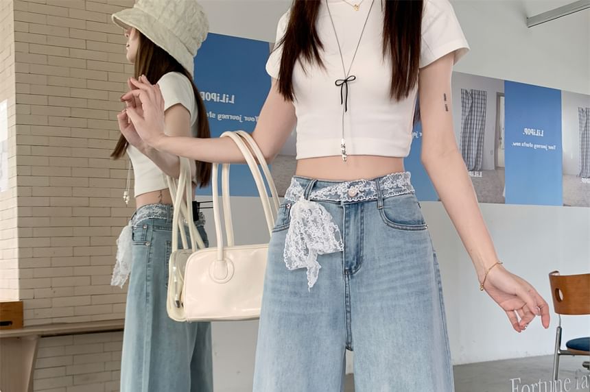 Leg High Waist Washed Jeans Wide