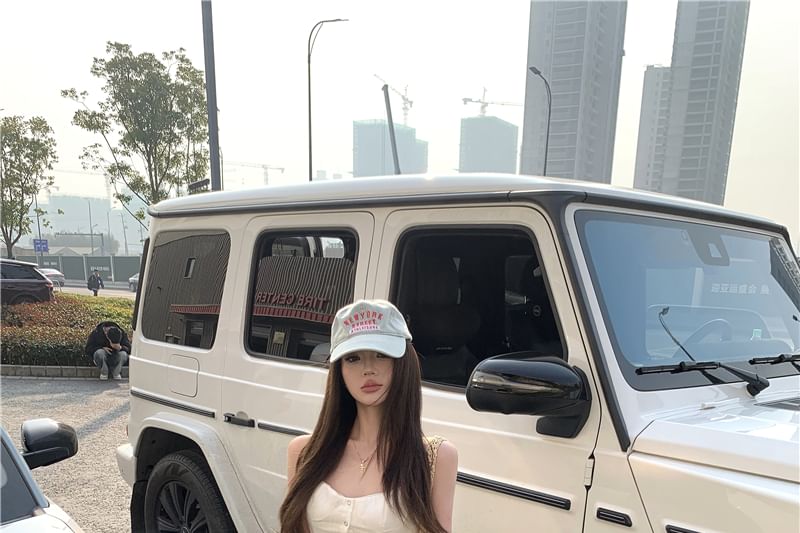 Rise Low Crop Lace Leg Button-Up Trim Jeans Cargo Wide Top / Camisole Washed Panel