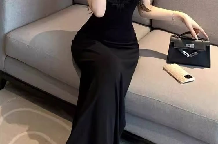 Panel Lace Mermaid Dress Maxi Sleeveless V-Neck