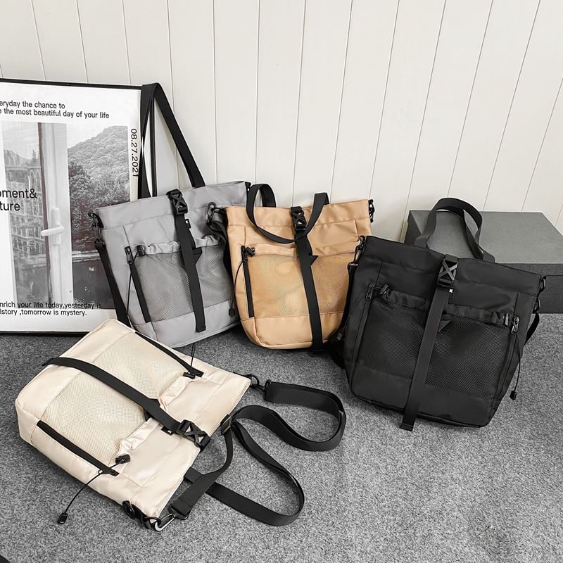 Panel Crossbody Nylon Mesh Bag Buckled