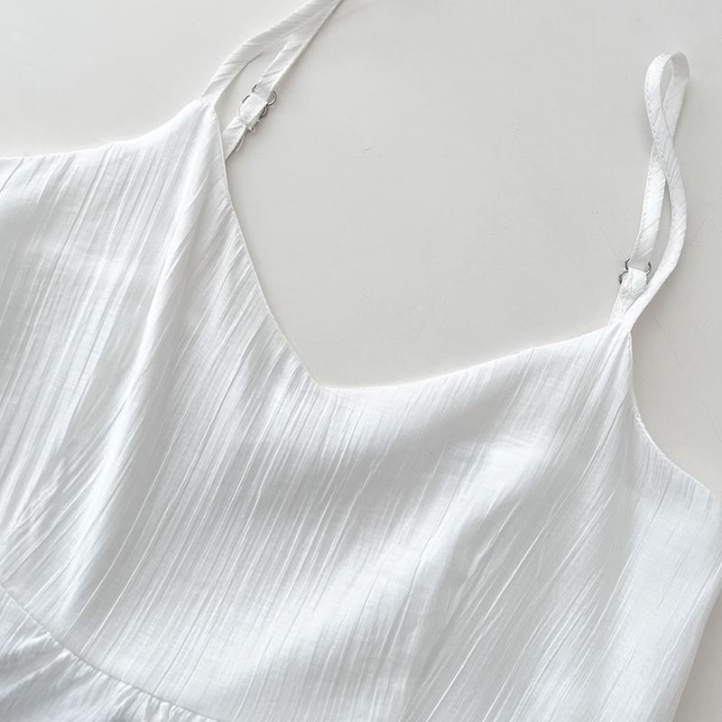 Ruffle Tiered Midi A-Line Dress with V-Neck and Thin Straps