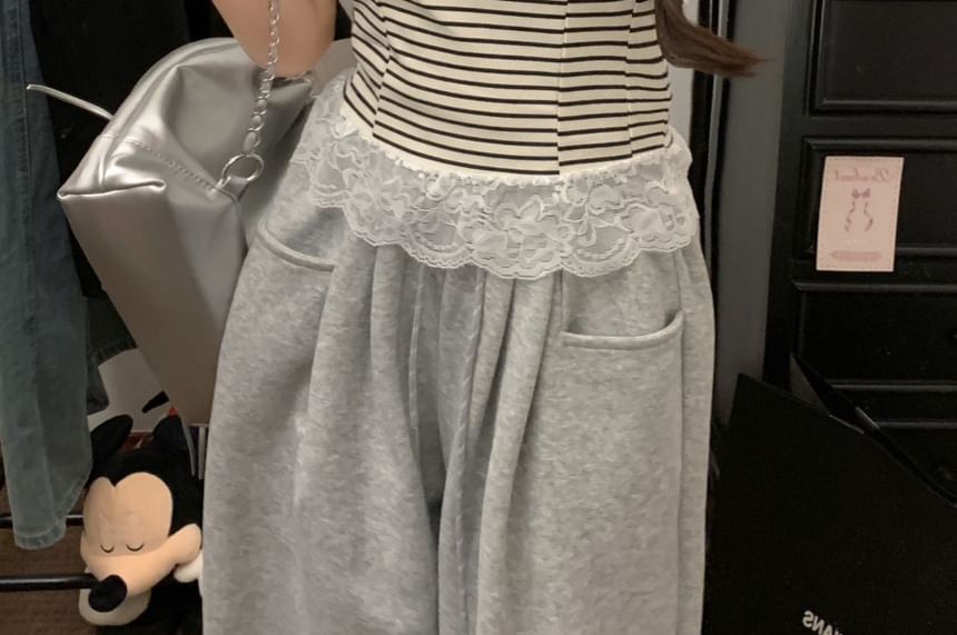 Open-Back Halter Crop Top with Lace Panel - LaceLux