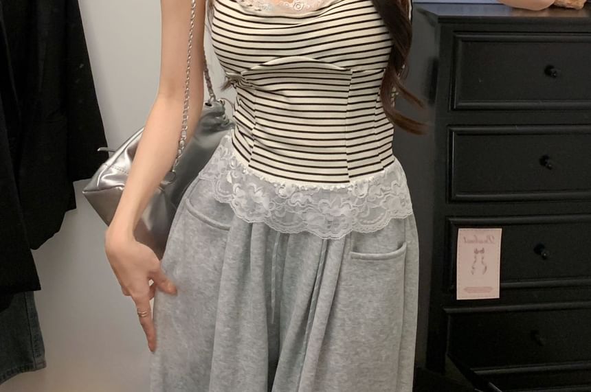 Open-Back Halter Crop Top with Lace Panel - LaceLux