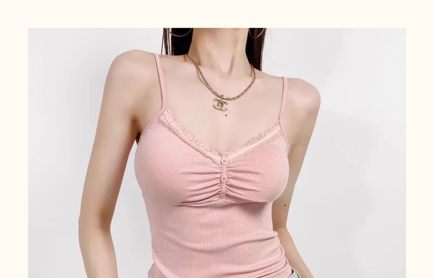 Ruched Lace-Trimmed V-Neck Crop Cami - LaceLux