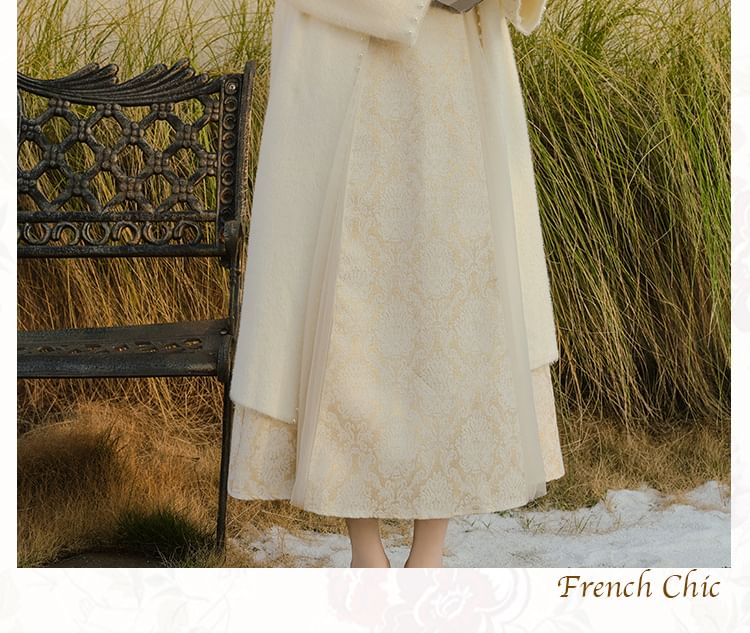 Jacquard Fringed Midi A-Line Dress with Faux Pearl Cardigan Set