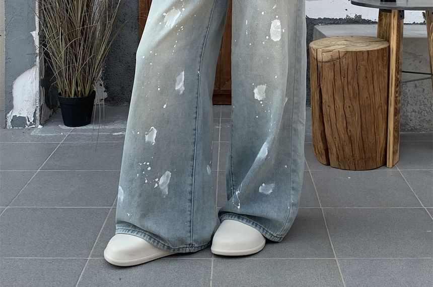 Jeans High Waist Wide Ripped Washed Leg