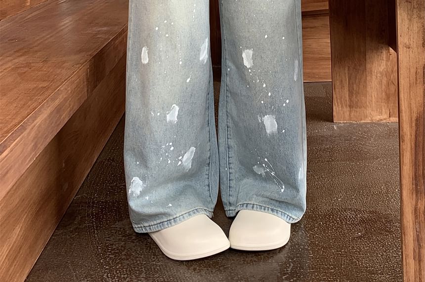 Jeans High Waist Wide Ripped Washed Leg