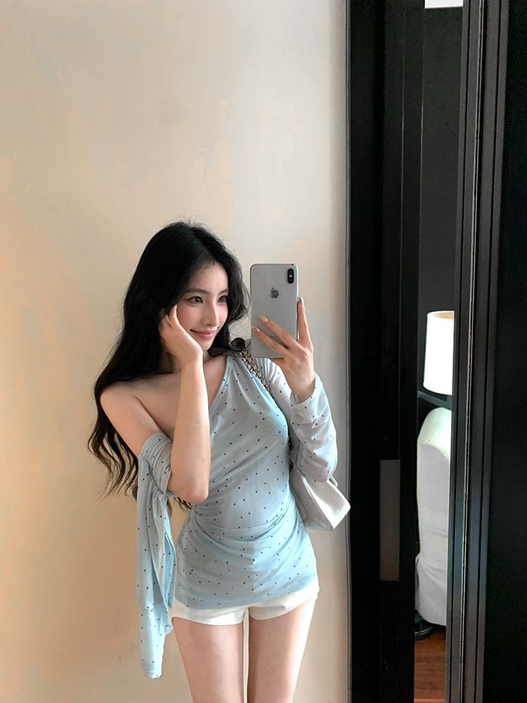 One-Shoulder T-Shirt Dotted Long-Sleeve