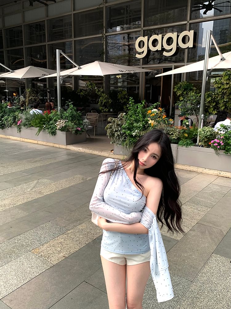 One-Shoulder T-Shirt Dotted Long-Sleeve