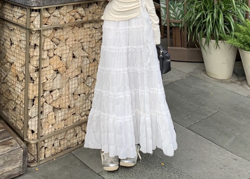 One-Shoulder Ruched High A-Line Trim Asymmetrical Plain Long-Sleeve Tee Skirt Lace Maxi / Rise