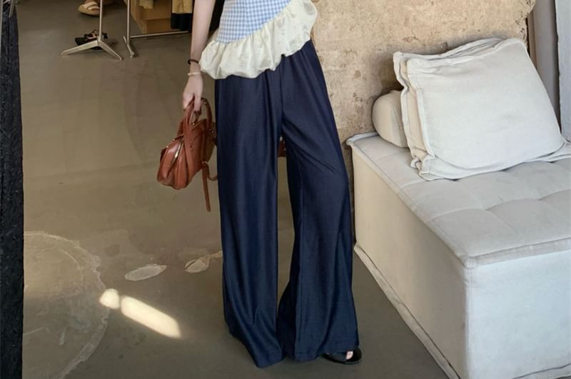 Panel Jeans Plaid Washed Top High / Wide Cami Asymmetrical Leg Waist