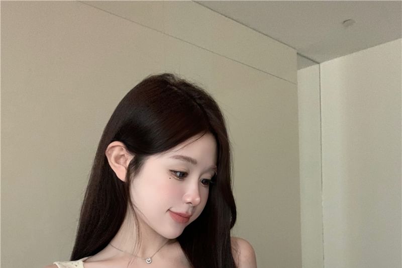 Button Tank V-Neck Lace Top Panel