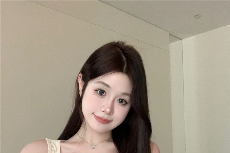 Button Tank V-Neck Lace Top Panel