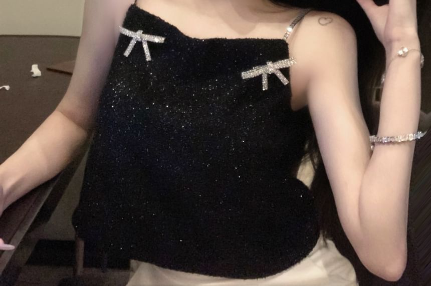 Glitter Cami Bow Top Rhinestone