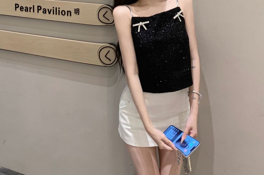 Glitter Cami Bow Top Rhinestone