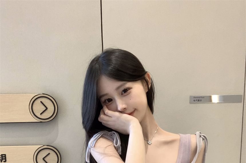 Scoop Set: Camisole Top Plunge Plain Tie + Neck Tank Deep Shoulder