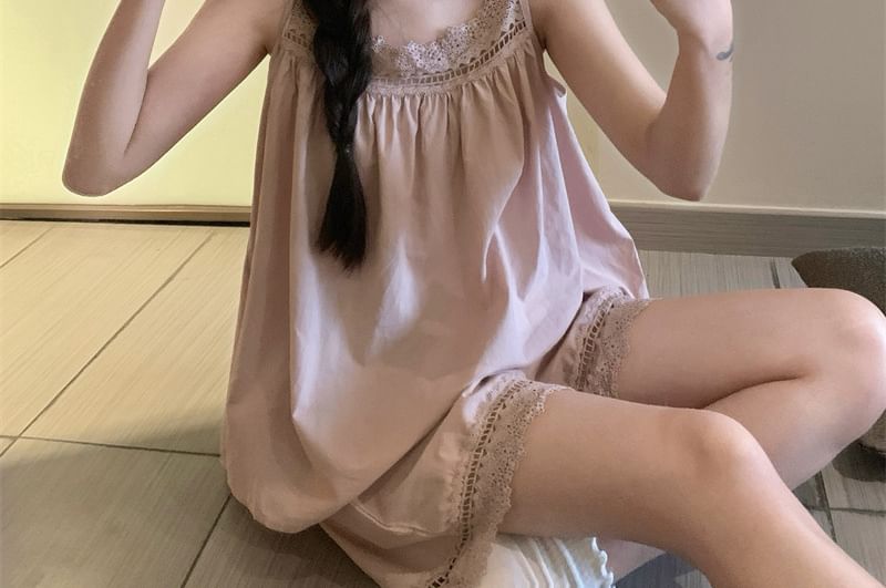 Lace-Trim Camisole and Shorts Pajama Set