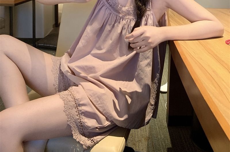Lace-Trim Camisole and Shorts Pajama Set