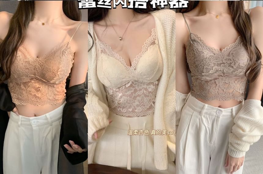 Lace Crop Camisole with V-Neck