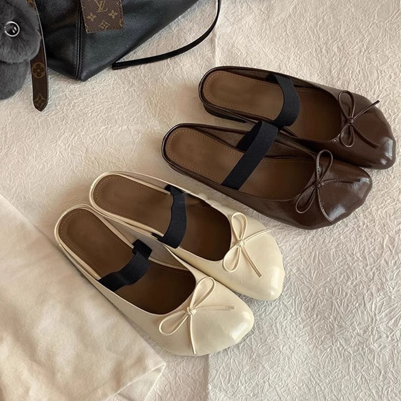Plain Flats Bow Faux Leather Ballet